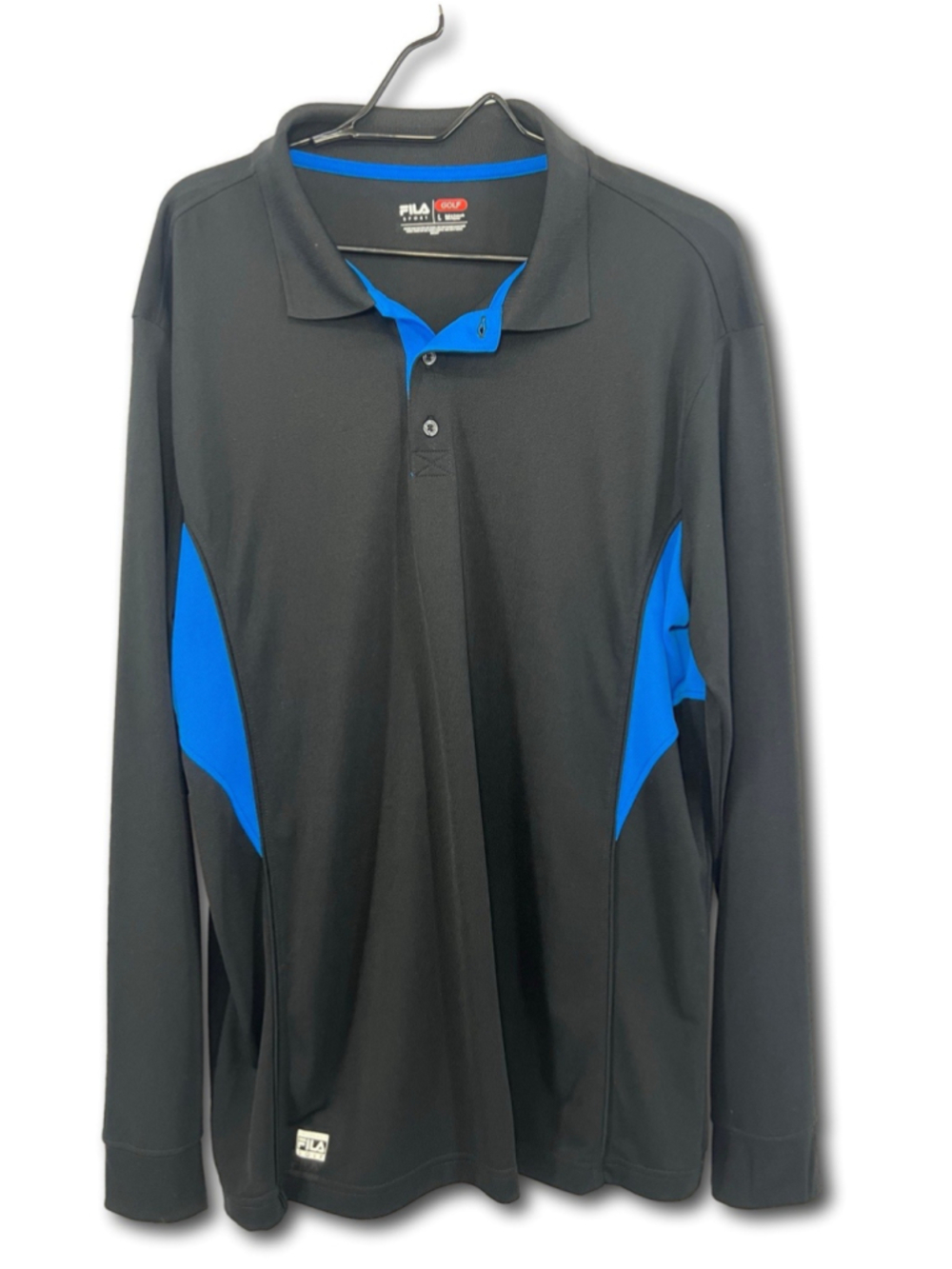 Fila Golf Performance Long Sleeve Polo Athletic Shirt Black Blue Men's Large